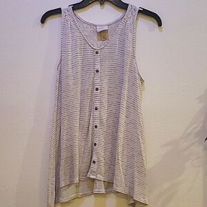 Knox Rose, M, Sheer Cream and Black Stripe Tank With Lace Back
